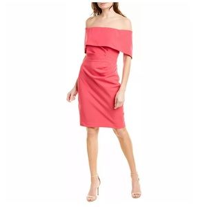Marina Off-The-Shoulder Midi Dress In Hot Pink